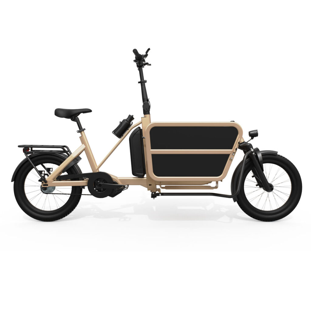 um compact cargo bike with dual storage zones