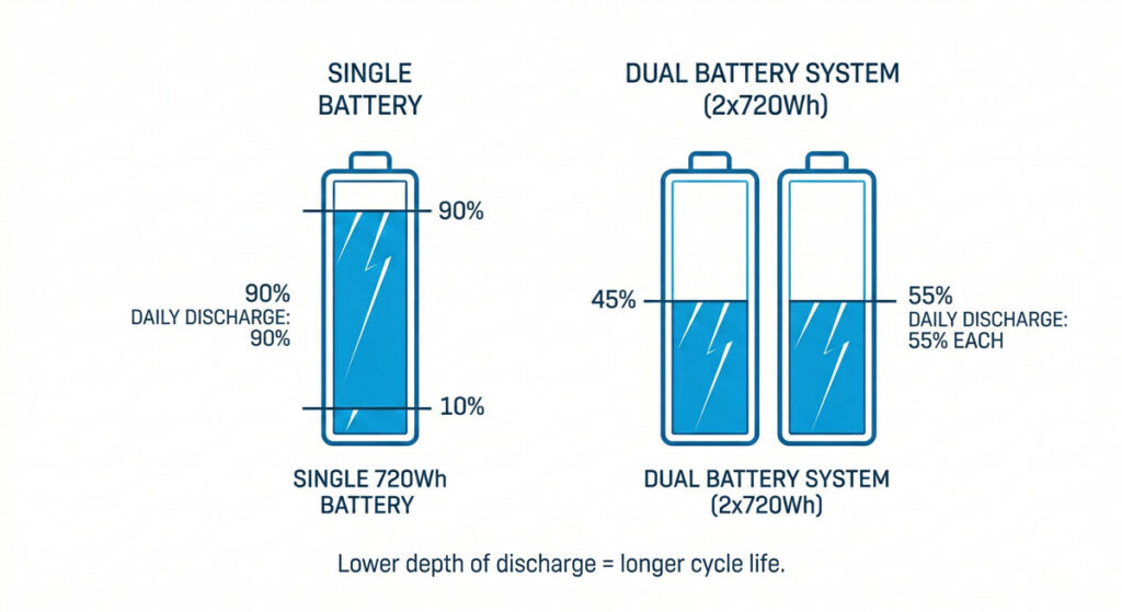 daily depth of discharge for single battery vs dual battery cargo bike systems