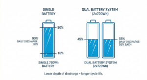 daily depth of discharge for single battery vs dual battery cargo bike systems