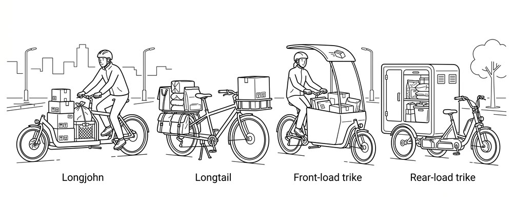 four commercial cargo bike types