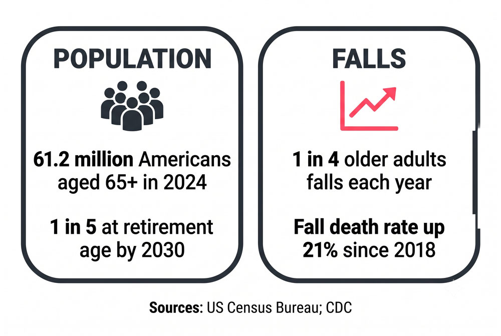 US senior e trike market — census and CDC fall data demand drivers infographic