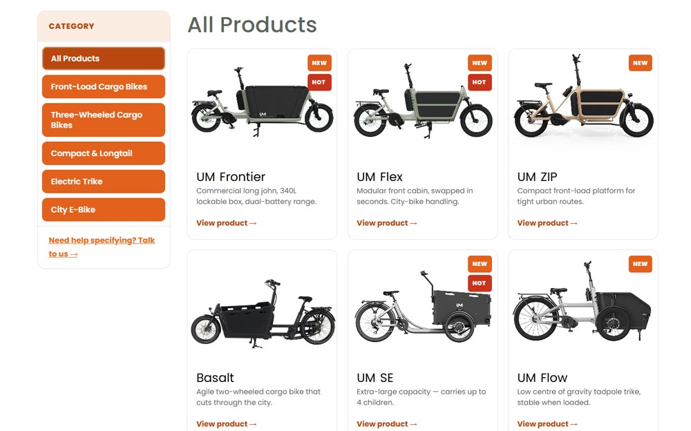 full range of cargo bike portfolio