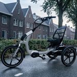 CHILL semi recumbent electric trike parked on a European cycle path