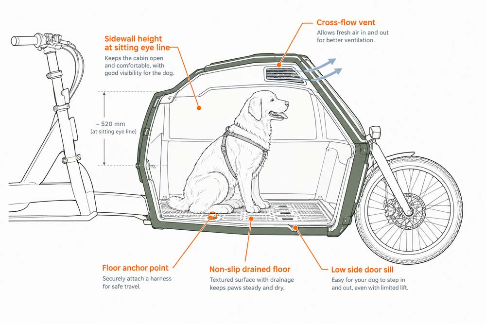 Cargo Bike Dog Cabin Specification Diagram